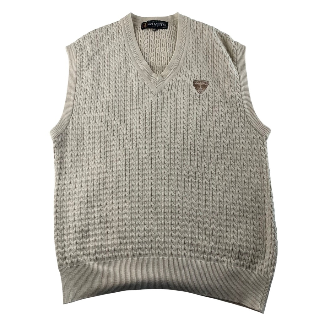 DIVOTS Players‎ Edition Mens Cable Knit V Neck Golf Vest Sweater Beige Worcester